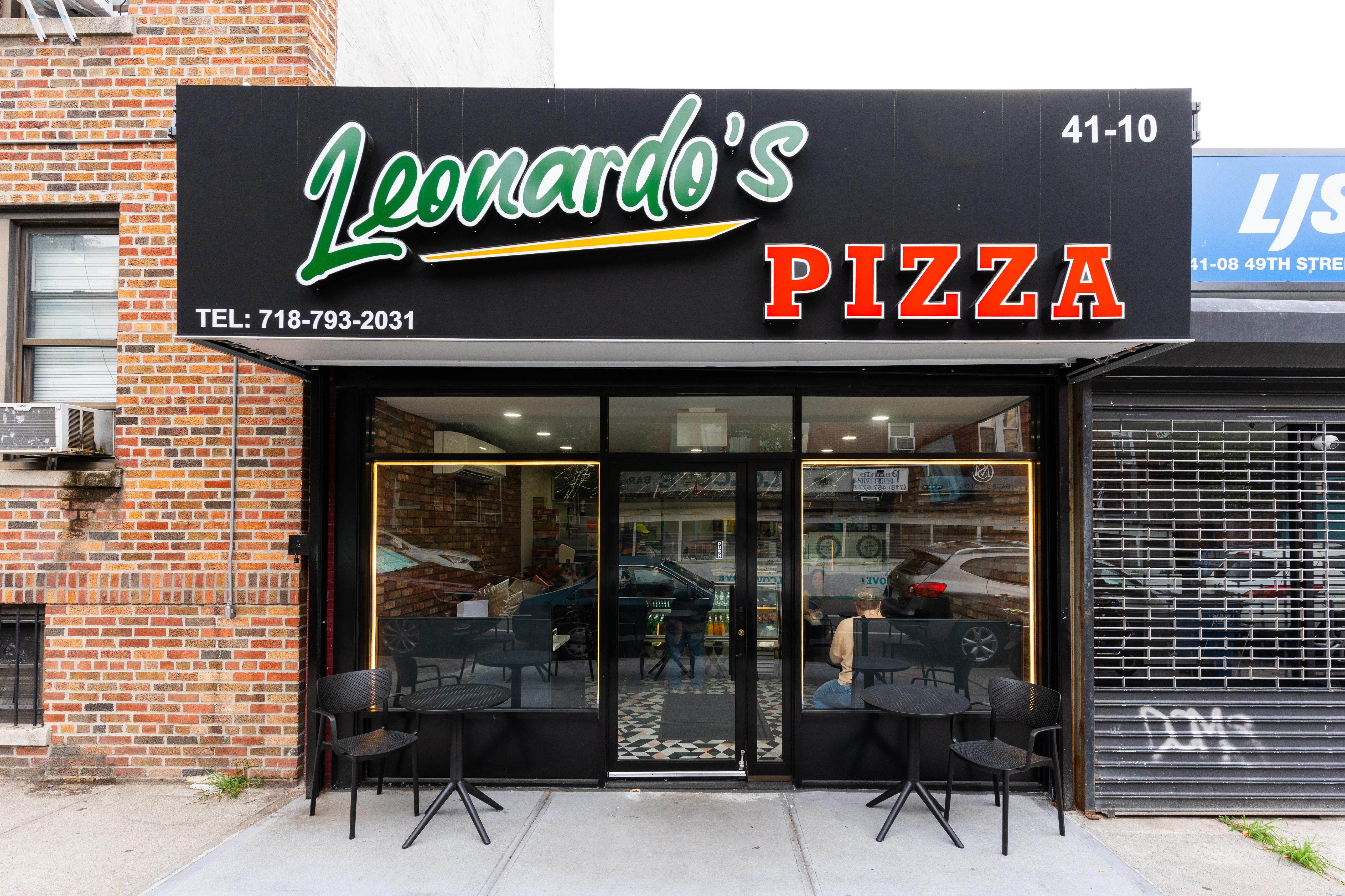 Leonardo's Pizza restaurant interior in Sunnyside Queens NY - authentic Italian pizzeria